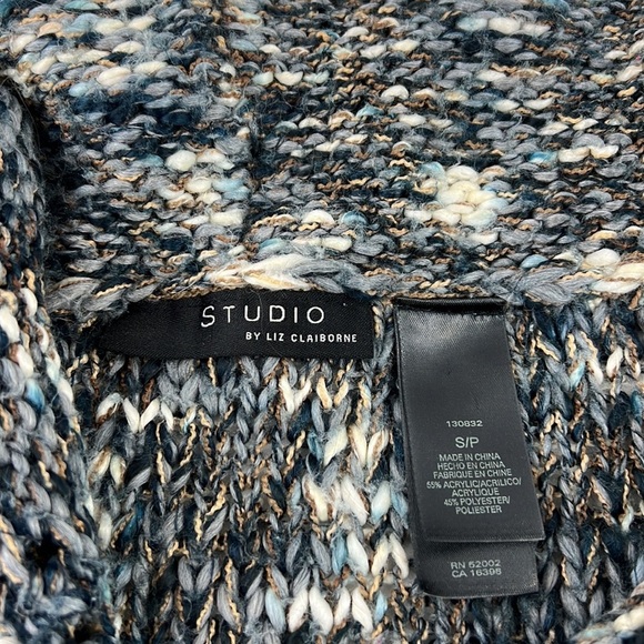 studio by Liz Claiborne blue grey  open cardigan with ruffle size small - Picture 4 of 8